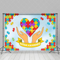 Aperturee - Aperturee Colorful Puzzles Heart Autism Awareness Backdrop