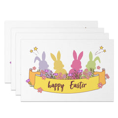 Aperturee - Aperturee Colorful Rabbit Floral Easter Set Of 4 Placemats