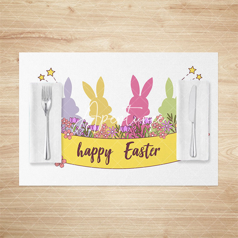 Aperturee - Aperturee Colorful Rabbit Floral Easter Set Of 4 Placemats