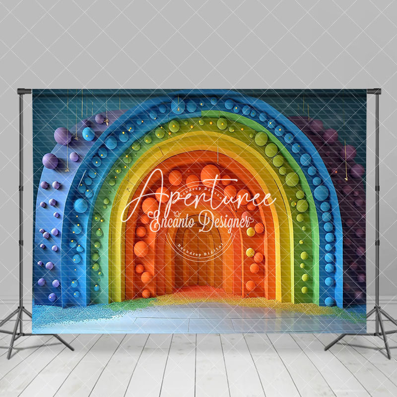 Aperturee - Aperturee Colorful Rainbow Arch Door Cake Smash Photo Backdrop