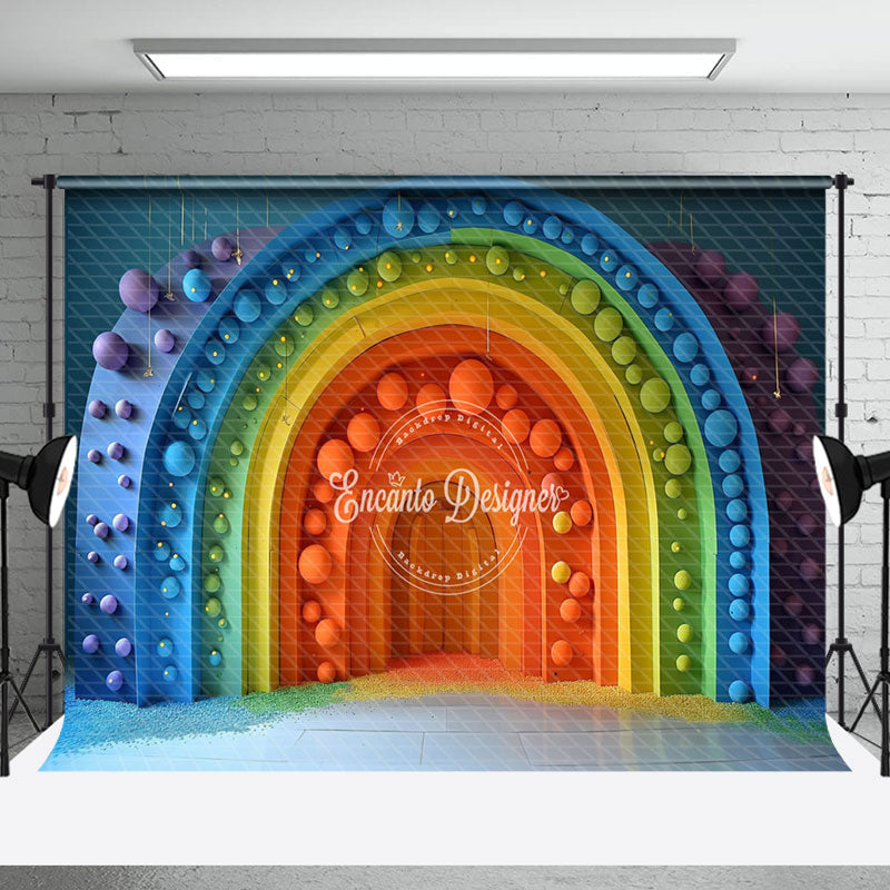 Aperturee - Aperturee Colorful Rainbow Arch Door Cake Smash Photo Backdrop