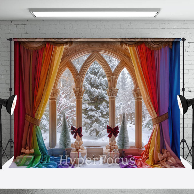 Aperturee - Aperturee Colorful Rainbow Curtain Window Christmas Backdrop