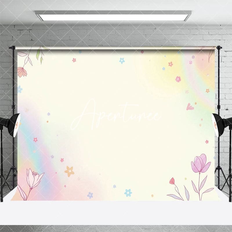 Aperturee - Aperturee Colorful Rainbow Floral Cake Smash Photo Backdrop