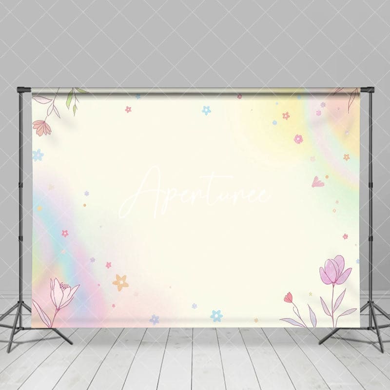 Aperturee - Aperturee Colorful Rainbow Floral Cake Smash Photo Backdrop