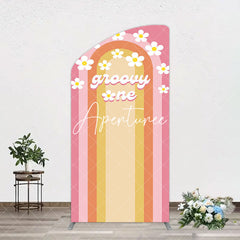 Aperturee - Aperturee Colorful Rainbow Floral Groovy One Arch Backdrop