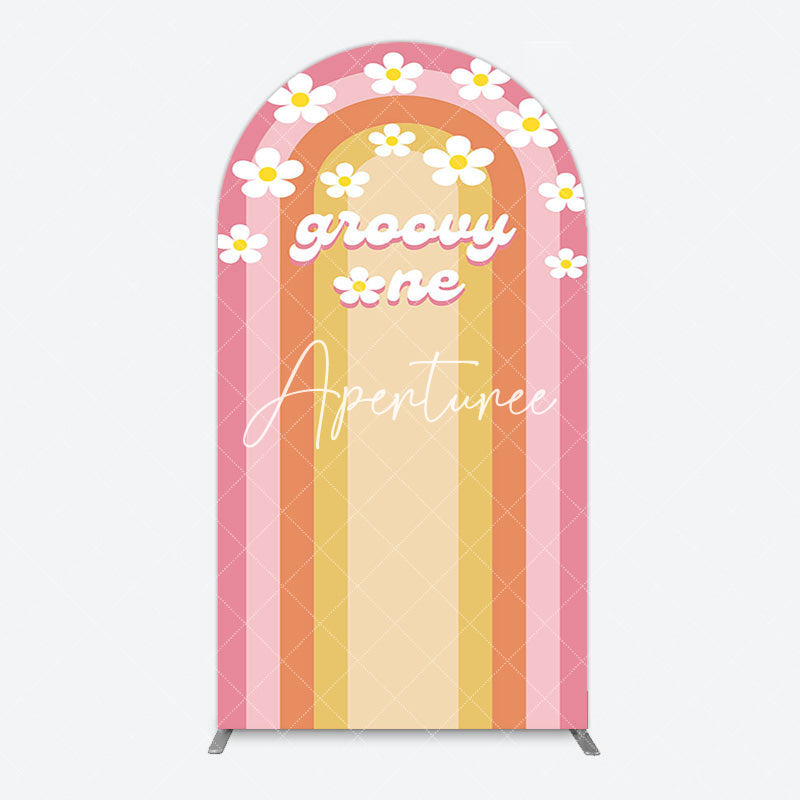 Aperturee - Aperturee Colorful Rainbow Floral Groovy One Arch Backdrop