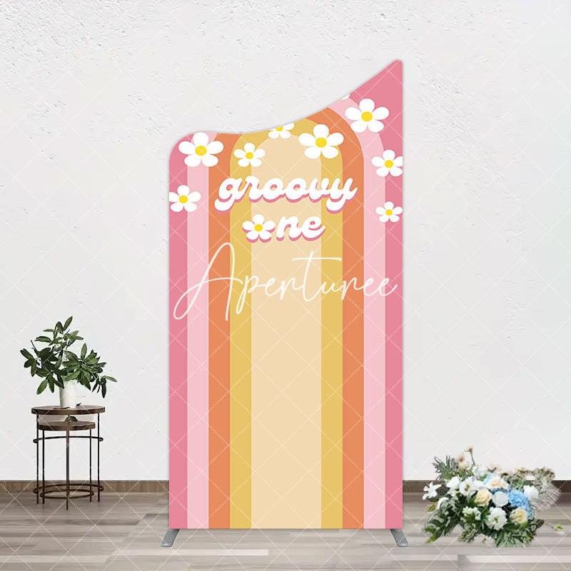 Aperturee - Aperturee Colorful Rainbow Floral Groovy One Arch Backdrop