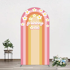 Aperturee - Aperturee Colorful Rainbow Floral Groovy One Arch Backdrop