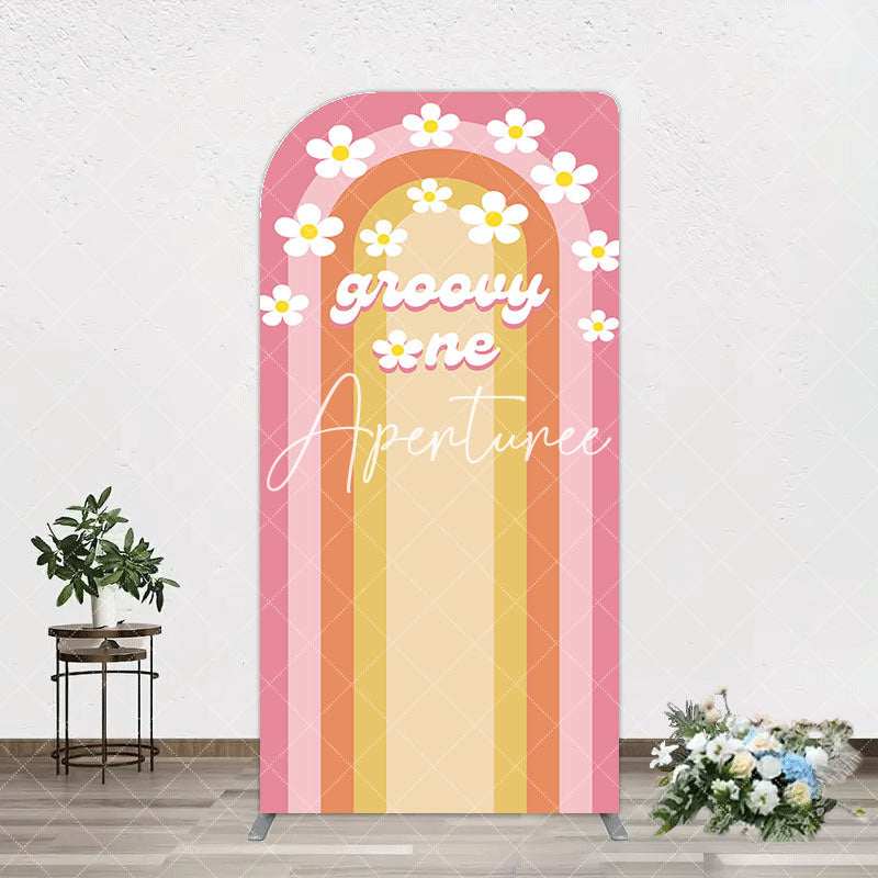 Aperturee - Aperturee Colorful Rainbow Floral Groovy One Arch Backdrop