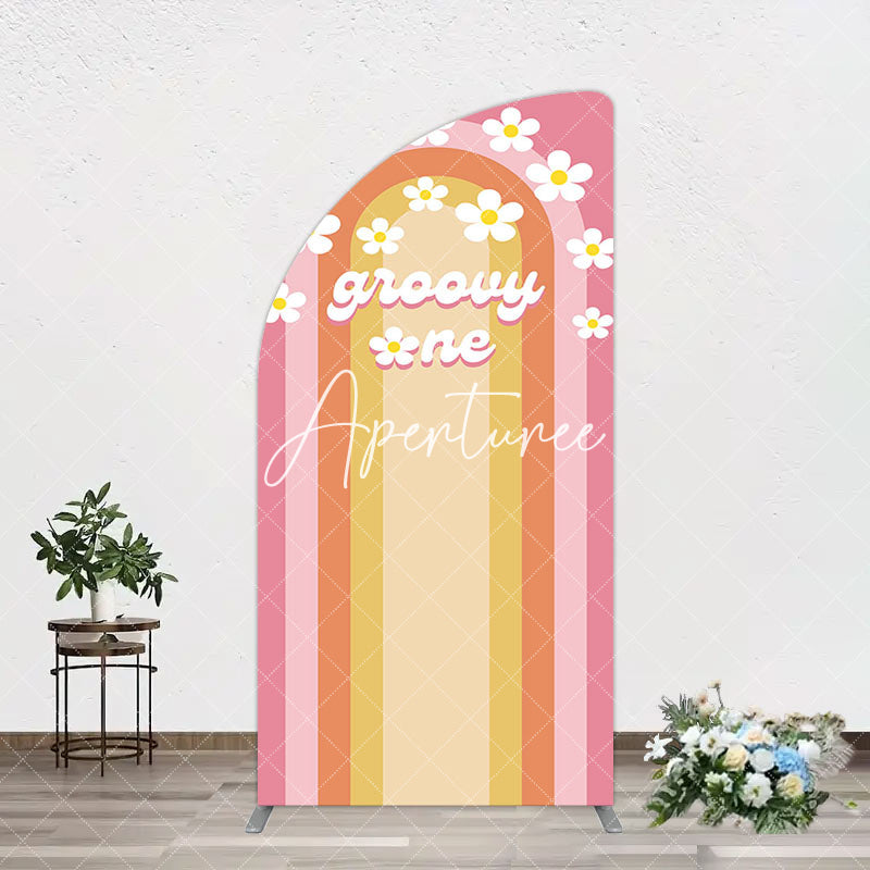 Aperturee - Aperturee Colorful Rainbow Floral Groovy One Arch Backdrop