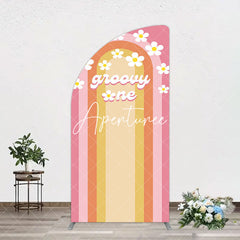 Aperturee - Aperturee Colorful Rainbow Floral Groovy One Arch Backdrop