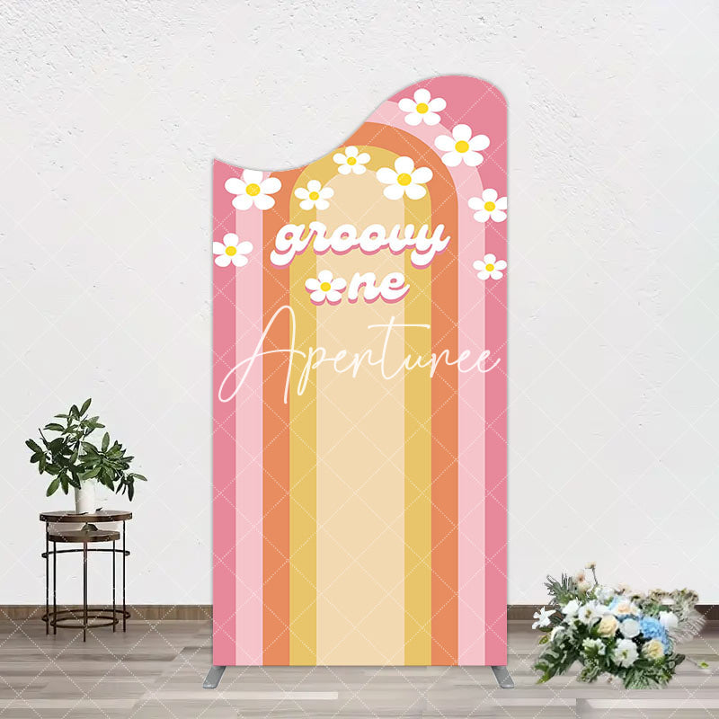 Aperturee - Aperturee Colorful Rainbow Floral Groovy One Arch Backdrop