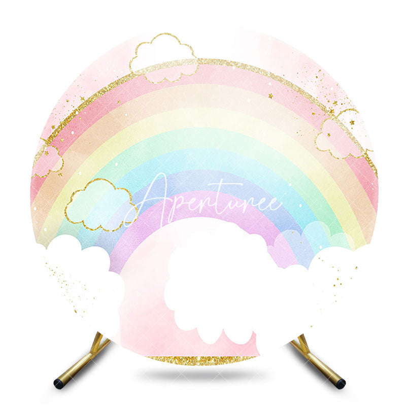 Aperturee - Aperturee Colorful Rainbow Glitter Round Birthday Backdrop