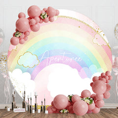 Aperturee - Aperturee Colorful Rainbow Glitter Round Birthday Backdrop