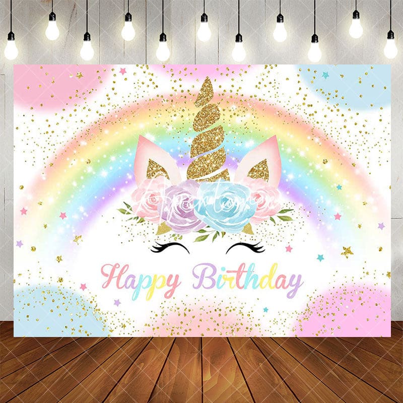 Aperturee - Aperturee Colorful Rainbow Unicorn Glitter Birthday Backdrop