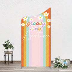 Aperturee - Aperturee Colorful Rainbow White Daisy Groovy One Arch Backdrop