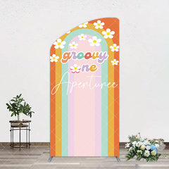 Aperturee - Aperturee Colorful Rainbow White Daisy Groovy One Arch Backdrop