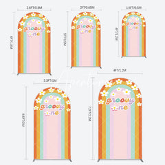 Aperturee - Aperturee Colorful Rainbow White Daisy Groovy One Arch Backdrop