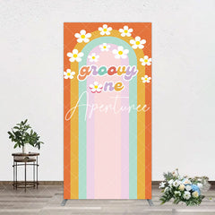 Aperturee - Aperturee Colorful Rainbow White Daisy Groovy One Arch Backdrop