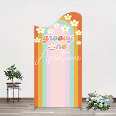 Aperturee - Aperturee Colorful Rainbow White Daisy Groovy One Arch Backdrop