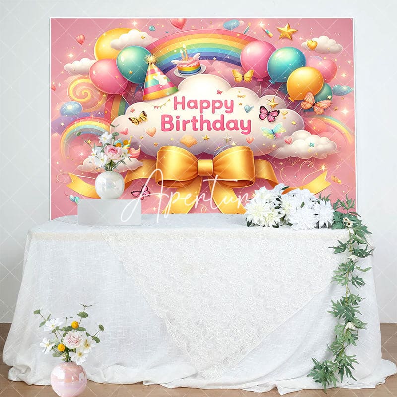 Aperturee - Aperturee Colorful Rainbow Wonderland Sparkle Birthday Backdrop