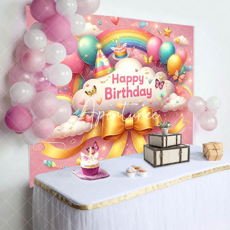 Aperturee - Aperturee Colorful Rainbow Wonderland Sparkle Birthday Backdrop