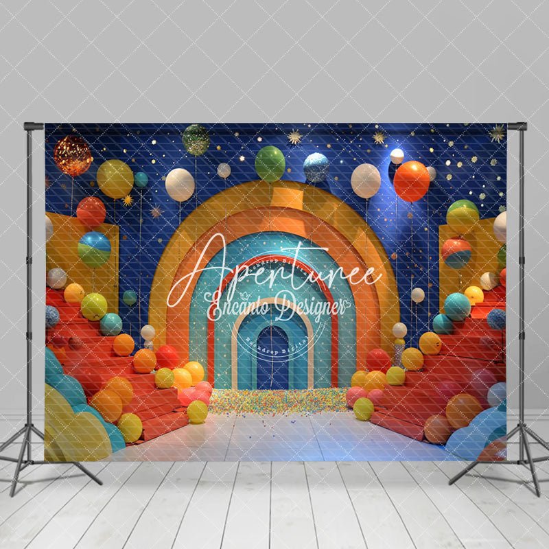 Aperturee - Aperturee Colorful Rainbow Wonderland Star Cake Smash Backdrop