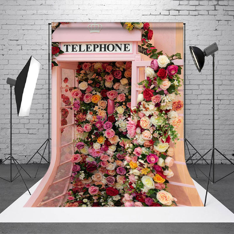 Aperturee - Aperturee Colorful Rose Romantic Pink Telephone Photo Backdrop