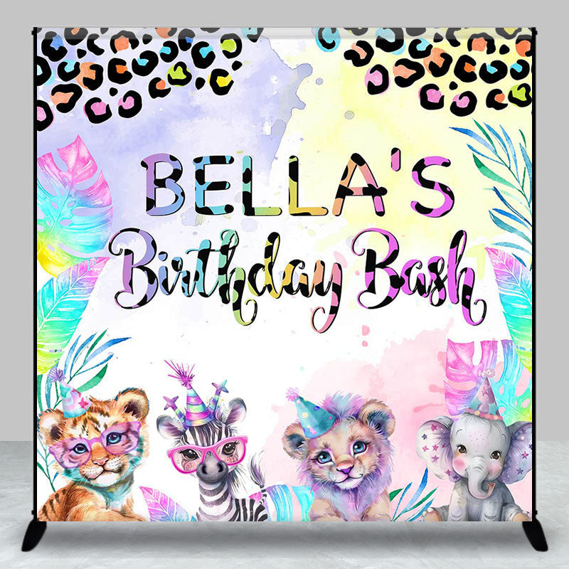 Aperturee - Aperturee Colorful Safari Animal Custom Name Birthday Backdrop