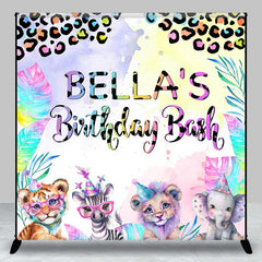 Aperturee - Aperturee Colorful Safari Animal Custom Name Birthday Backdrop