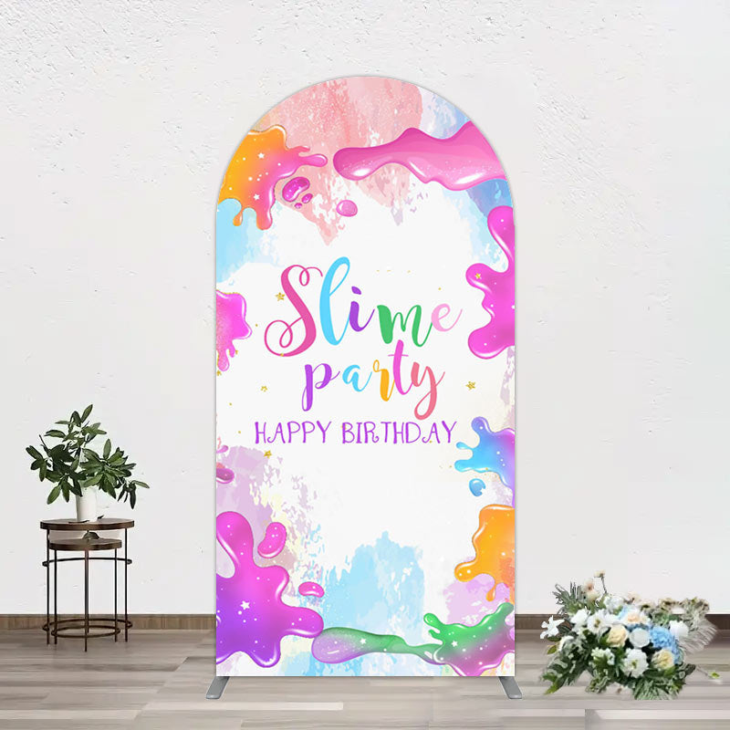 Aperturee - Aperturee Colorful Slime Splash Arch Birthday Party Backdrop