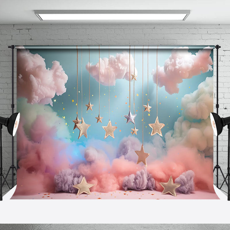 Aperturee - Aperturee Colorful Smog Cloud Starry Sky Cake Smash Backdrop