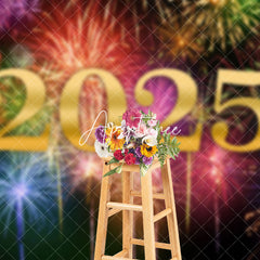 Aperturee - Aperturee Colorful Sparks Bloom 2025 Happy New Year Backdrop