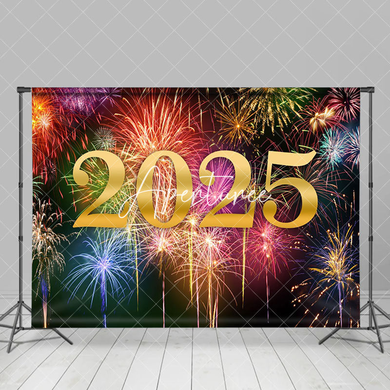 Aperturee - Aperturee Colorful Sparks Bloom 2025 Happy New Year Backdrop