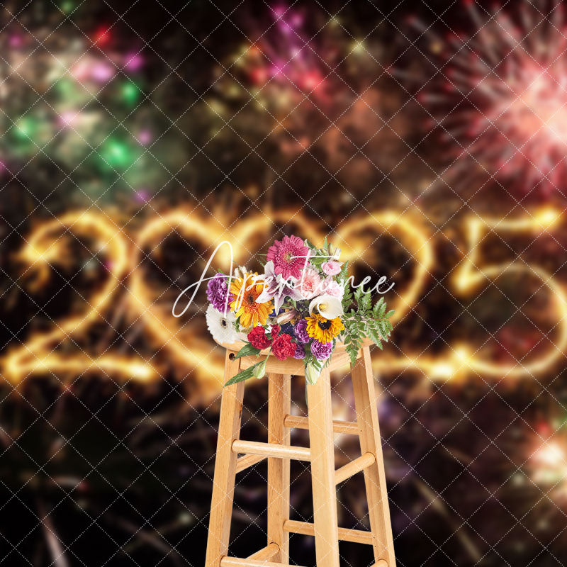 Aperturee - Aperturee Colorful Sparks Bloom Heart 2025 New Year Backdrop