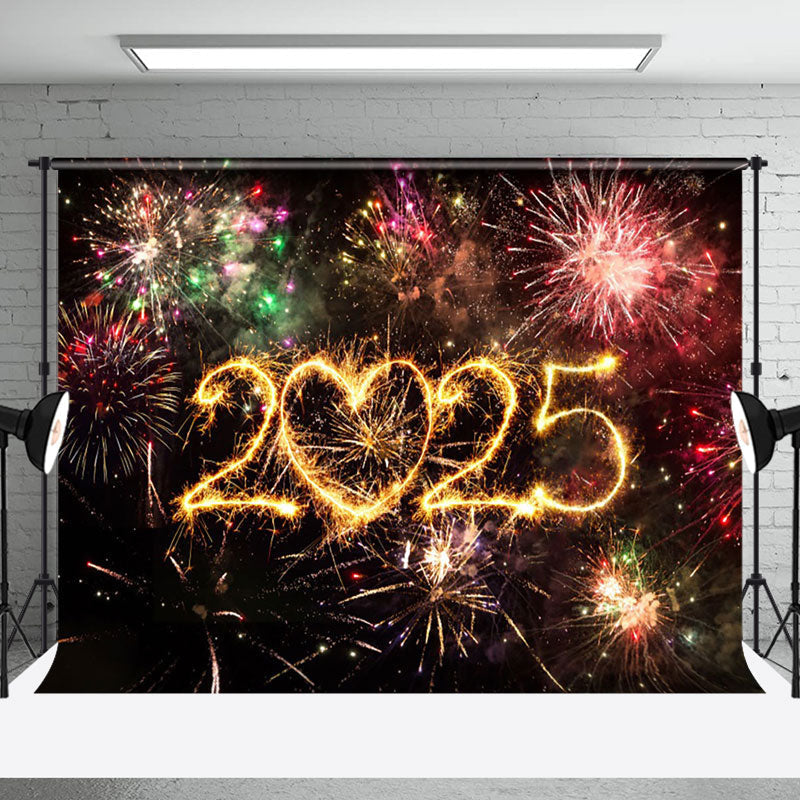 Aperturee - Aperturee Colorful Sparks Bloom Heart 2025 New Year Backdrop