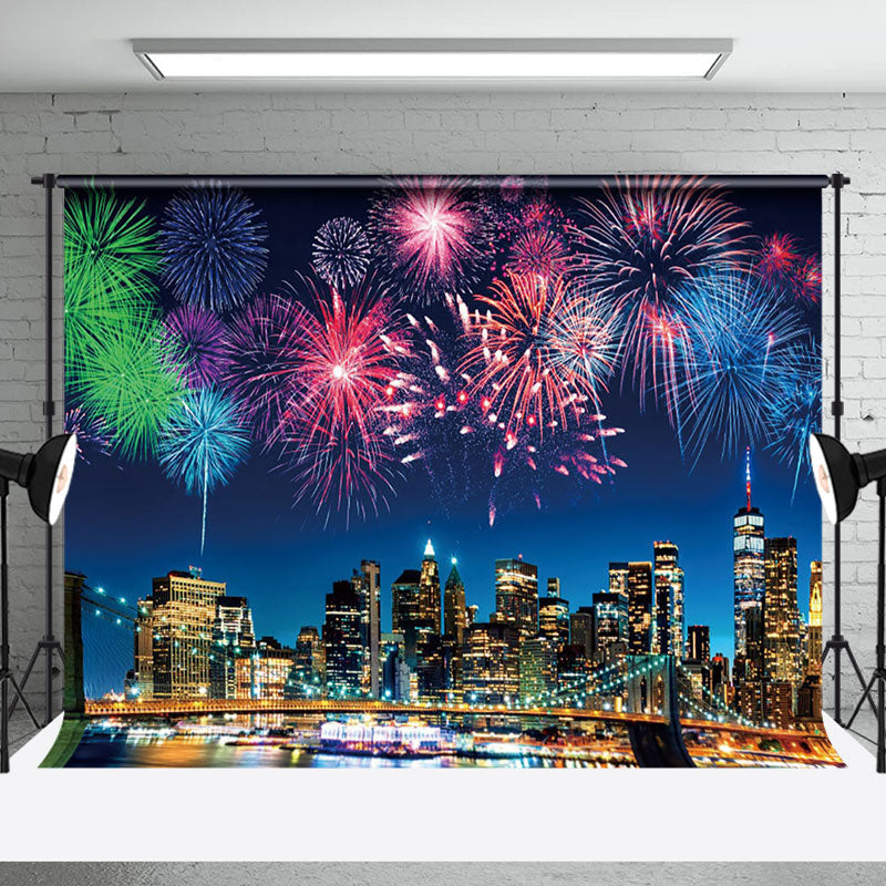 Aperturee - Aperturee Colorful Sparks City Night Happy New Year Backdrop