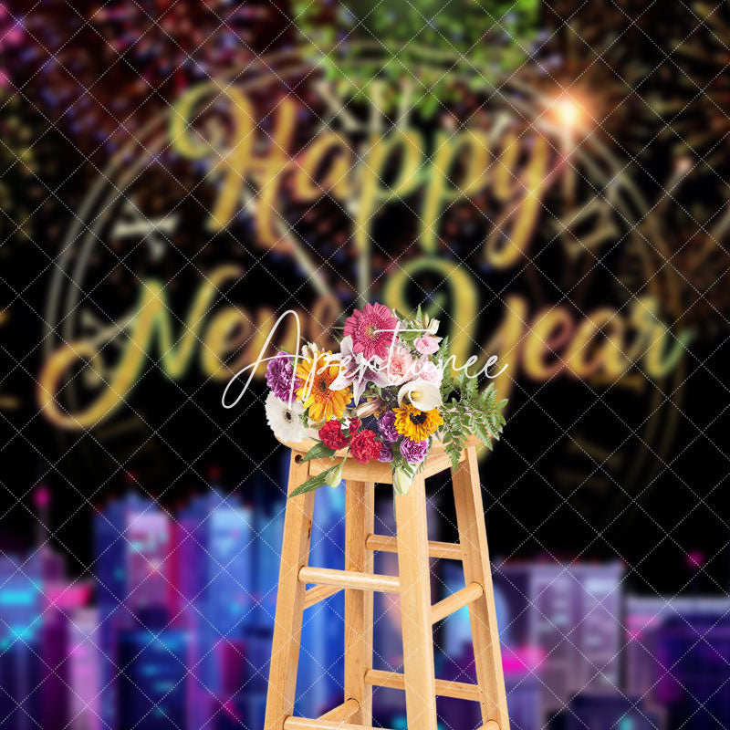 Aperturee - Aperturee Colorful Sparks Modern City Happy New Year Backdrop