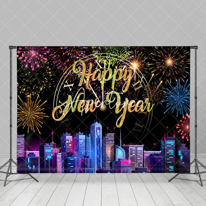 Aperturee - Aperturee Colorful Sparks Modern City Happy New Year Backdrop