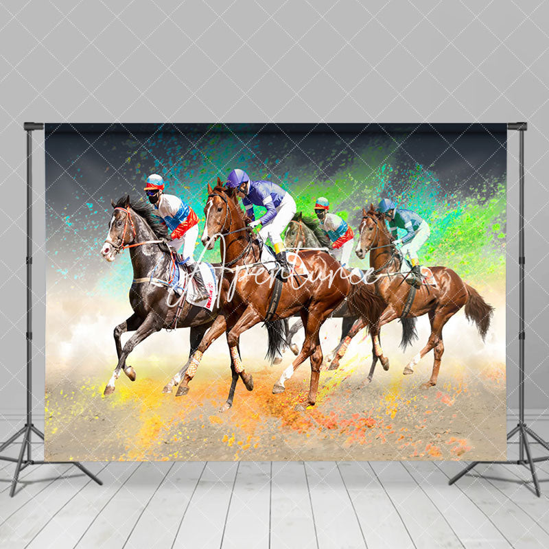 Aperturee - Aperturee Colorful Splash Horse Racing Kentucky Derby Backdrop