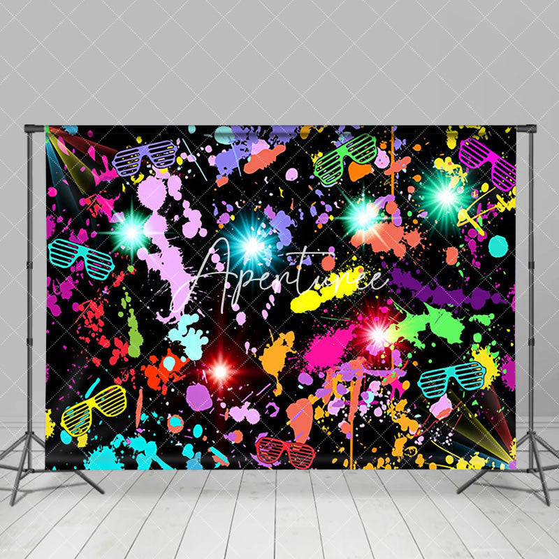 Aperturee - Aperturee Colorful Splash Spots Black Disco Dance Backdrop