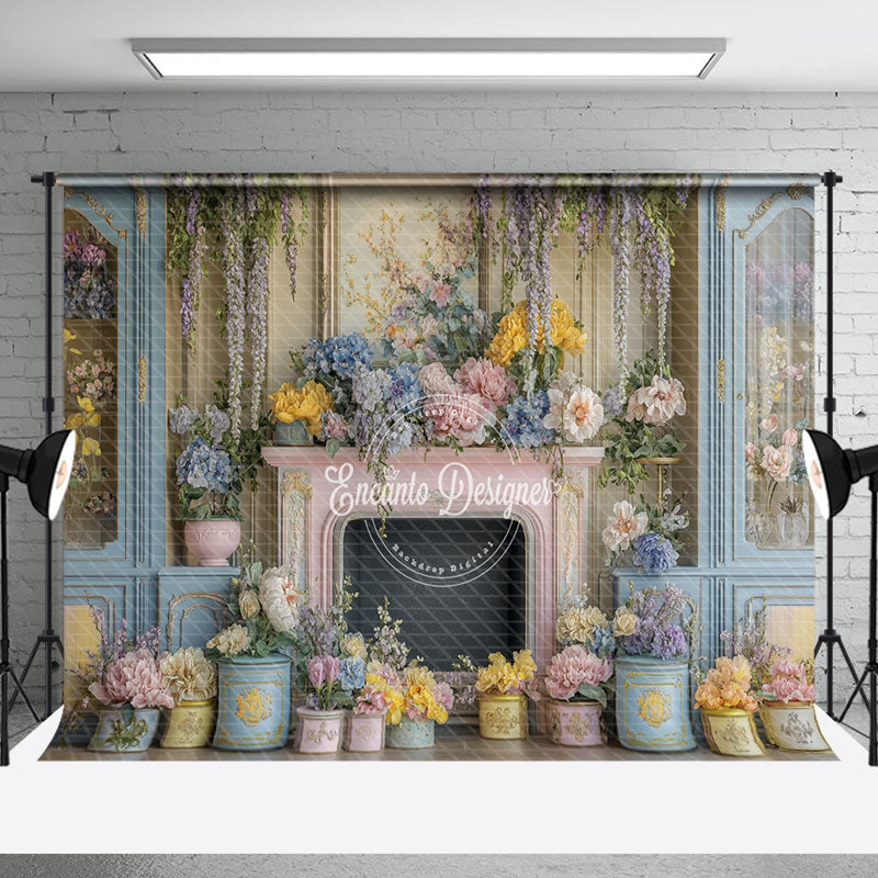 Aperturee - Aperturee Colorful Spring Floral Palace Wall Photo Backdrop