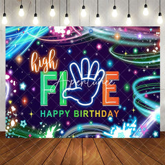 Aperturee - Aperturee Colorful Starry High Five Happy Birthday Backdrop