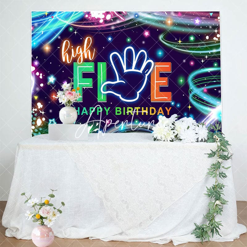 Aperturee - Aperturee Colorful Starry High Five Happy Birthday Backdrop