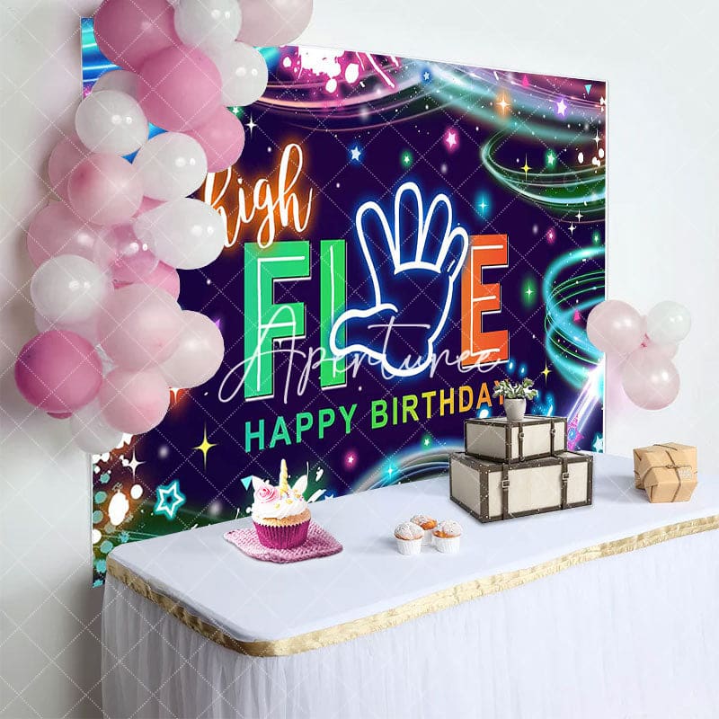 Aperturee - Aperturee Colorful Starry High Five Happy Birthday Backdrop