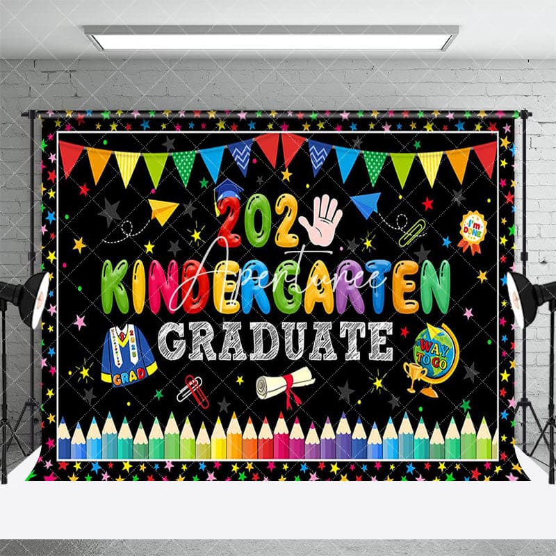 Aperturee - Aperturee Colorful Stars Flags 2025 Kindergarten Grad Backdrop