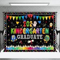 Aperturee - Aperturee Colorful Stars Flags 2025 Kindergarten Grad Backdrop