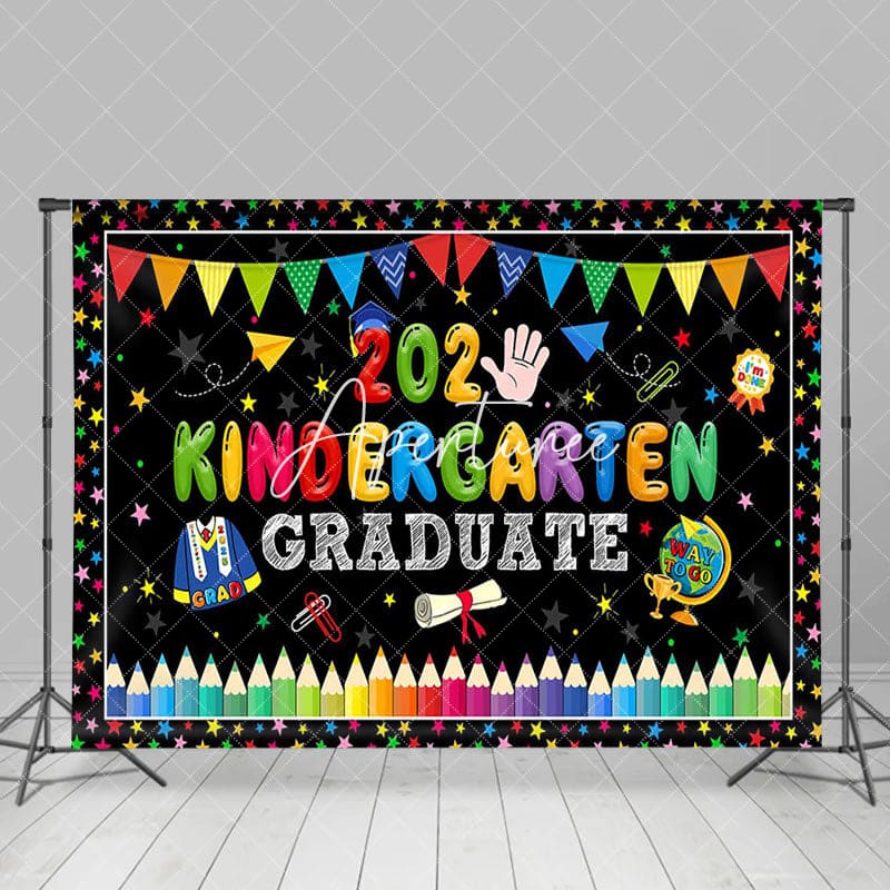 Aperturee - Aperturee Colorful Stars Flags 2025 Kindergarten Grad Backdrop