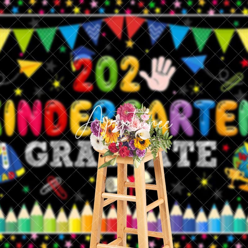 Aperturee - Aperturee Colorful Stars Flags 2025 Kindergarten Grad Backdrop