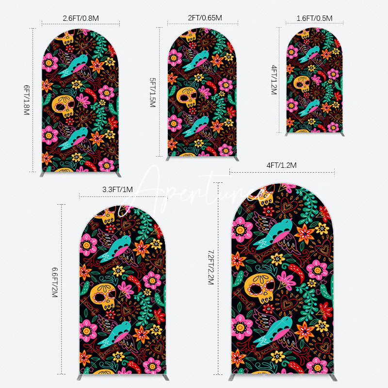 Aperturee - Aperturee Colorful Sugar Skulls Day Of The Dead Arch Backdrop